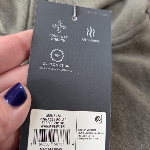 VRST Men's Medium Pinnacle Polar Fleece Zip Up Hoodie Jacket Warm Pewter New - Picture 4 of 15